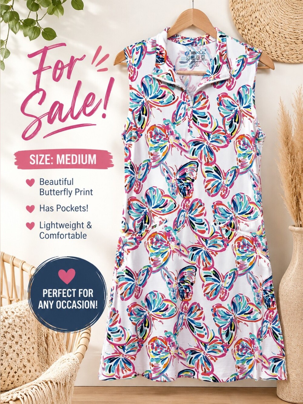 IBKUL Sleeveless Butterfly-Print Midi Dress - White/Multi